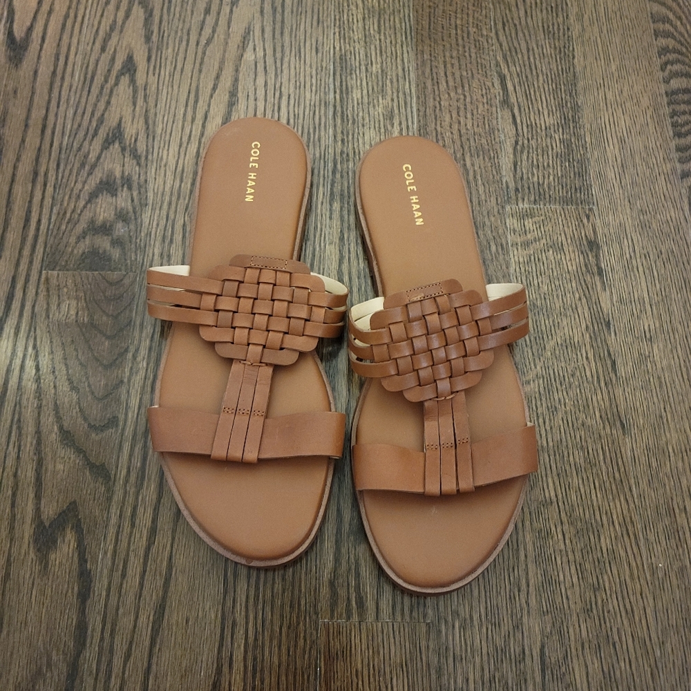 Cole Haan Findra Tan Woven Slide Sandals - Picture 2 of 3